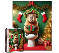 Puzzle natalizio con simpatici animali, 1000 pezzi, per adulti, divertente capibara sul WC, puzzle impegnativo per giochi al coperto, colorato, fai da te, decorazione per la casa, regalo di Natale per