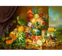 Puzzle Natura morta con fiori, frutta e pappagallo 1000 pezzi