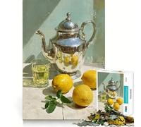 Puzzle "Natura morta con limoni e teiera" da 1000 pezzi per ragazzi, gioco di pensiero, divertimento condiviso, bordi precisi, articolo con desiderio di Babbo Natale 38x26cm