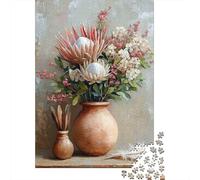 Puzzle Natura Morta Floreale 1000 Pezzi Cartone Riciclato Vaso Argilla Floreale Antistress Decorazione Parete Regalo 70x50cm