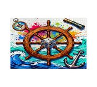 Puzzle nautico a forma di ruota della nave per adulti, 1000 pezzi, puzzle in legno con onde dell'oceano, bussola di ancoraggio, decorazione stampata per intrattenimento creativo