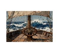 Puzzle nautico ad acquerello a forma di ruota della nave per adulti, 1000 pezzi, puzzle stampati in legno con onde dell'oceano, decorazioni con motivo panoramico del mare, decorazioni per feste di