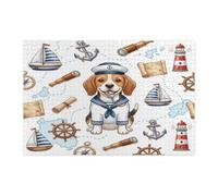 Puzzle nautico con cane beagle blu navy, per adulti, 1000 pezzi, puzzle in legno stampato con percorso estivo di cuccioli, decorazioni per feste di intrattenimento