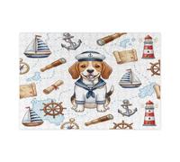 Puzzle nautico con cane beagle blu navy, per adulti, 300 pezzi, puzzle in legno stampato con percorso estivo di nave per cuccioli, decorazioni per feste di intrattenimento