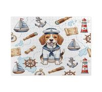 Puzzle nautico con cane beagle blu navy, per adulti, 500 pezzi, puzzle in legno stampato con percorso estivo di cuccioli, decorazioni per feste di intrattenimento