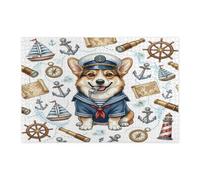 Puzzle nautico con cane Corgi blu navy, per adulti, 1000 pezzi, puzzle in legno stampato con percorso estivo per cuccioli di nave, decorazioni alla moda per feste di intrattenimento