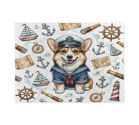 Puzzle nautico con cane Corgi blu navy, per adulti, 500 pezzi, puzzle in legno stampato con percorso estivo per cuccioli di nave, decorazioni alla moda per feste di intrattenimento