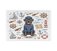 Puzzle nautico con cane corso, colore blu navy, per adulti, 300 pezzi, puzzle in legno stampato con percorso estivo per cuccioli, decorazioni per feste di intrattenimento