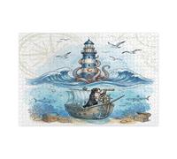 Puzzle nautico con cane da montagna bernese oceanico per adulti, 1000 pezzi, puzzle in legno stampato con faro marino estivo, decorazioni subacquee per l'intrattenimento domestico