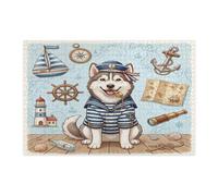 Puzzle nautico con cane husky blu navy, per adulti, 1000 pezzi, puzzle in legno stampato con percorso estivo per cuccioli di nave, decorazioni alla moda per feste di intrattenimento