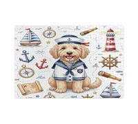 Puzzle nautico con cane labradoodle blu navy, per adulti, 1000 pezzi, puzzle in legno stampato con cucciolo estivo, decorazioni per feste di intrattenimento