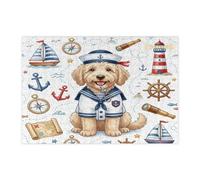 Puzzle nautico con cane labradoodle blu navy, per adulti, 300 pezzi, puzzle in legno stampato con percorso estivo per cuccioli di nave, decorazioni alla moda per feste di intrattenimento