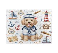 Puzzle nautico con cane labradoodle blu navy, per adulti, 500 pezzi, puzzle in legno stampato con cucciolo estivo, decorazioni per feste di intrattenimento