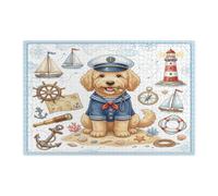 Puzzle nautico dorato con cane blu navy per adulti, 1000 pezzi, puzzle in legno stampato con percorso estivo per cuccioli di nave, decorazioni alla moda per feste di intrattenimento
