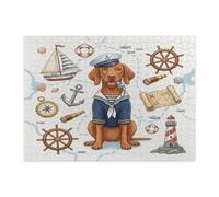 Puzzle nautico Vizsla Dog Navy per adulti, 500 pezzi, puzzle in legno stampato con percorso estivo di cuccioli, decorazioni per feste di intrattenimento
