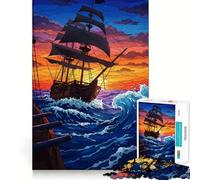 Puzzle "Nave pirata al tramonto" per ragazzi, 1000 pezzi, per rafforzare la memoria, un passatempo rilassante, di qualità, ideale come regalo festivo (38x26cm)