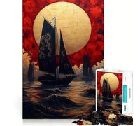 Puzzle "Navigazione sotto una luna dorata - Paesaggio giapponese" da 1000 pezzi per ragazzi, gioco di logica fine, facile da usare, bordi puliti, regalo per le festività (38x26cm)