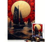 Puzzle "Navigazione sotto una luna dorata - Paesaggio giapponese" da 1000 pezzi per ragazzi, gioco di logica fine, facile da usare, bordi puliti, regalo per le festività (38x26cm)