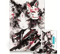 Puzzle Nekomimi con maschera di volpe Kitsune per adulti, 1000 pezzi, gioco di logica e rilassante, decorazione murale di alta qualità (38x52cm)