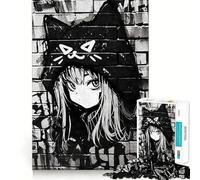 Puzzle Nekomimi Graffiti Nero da 1000 pezzi per adulti, regalo, per migliorare la memoria, per il tempo libero, con ritagli precisi, decorazione murale (38x52cm)