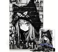 Puzzle Nekomimi Graffiti Nero Difficile per Adulti 1000 Pezzi Gioco di Logica Stimolante Tempo di Coppia Bordo Trasparente (38x26cm)