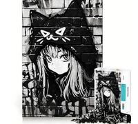Puzzle Nekomimi Graffiti Nero Difficile per Adulti 1000 Pezzi Gioco di Logica Stimolante Tempo di Coppia Bordo Trasparente (38x26cm)