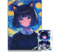 Puzzle Nekomimi Notte Stellata per Adolescenti 1000 Pezzi Problem Solving Educativo Divertente Meraviglioso Regalo Premuroso Opzione Dimensioni 50x75cm