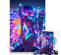 Puzzle Neon Angel Cyberpunk Cityscape per adulti, 1000 pezzi, gioco di logica e rilassante, decorazione murale di alta qualità (38x52cm)