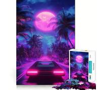 Puzzle Neon Drive Under The Moon da 1000 pezzi per adulti, gioco per allenare la mente, divertimento rilassante, opera d'arte da assemblare (38x26cm)