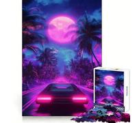 Puzzle Neon Drive Under The Moon per adolescenti, 1000 pezzi, per rafforzare la memoria, alleviare lo stress, decorazione murale dai bordi puliti (38x52cm)