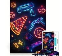 Puzzle Neon Gaming Pizza da 1000 pezzi per ragazzi, gioco di logica, hobby silenzioso, bordi lisci, (38x52cm)