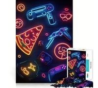 Puzzle Neon Gaming Pizza per adulti, 1000 pezzi, gioco intelligente, gioco al chiuso, taglio netto, regalo perfetto (38x26cm)