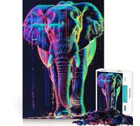 Puzzle Neon Glitch Elephant da 1000 pezzi per adulti, gioco intelligente, antistress, assemblaggio di motivi, una piacevole sorpresa (50x75cm)
