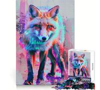 Puzzle Neon Glitch Fox da 1000 pezzi per adulti, puzzle che stimola la memoria, divertimento rilassante, bordi puliti, oggetto ideale per i desideri di Babbo Natale (50x75cm)