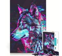 Puzzle Neon Glitch Wolf da 1000 pezzi per adolescenti, rompicapo divertente per il tempo libero, arte da assemblare e da collezione (50x75cm)