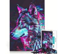 Puzzle Neon Glitch Wolf per adolescenti, 1000 pezzi, gioco di logica, rilassante, taglio liscio, regalo per festival (38x52cm)
