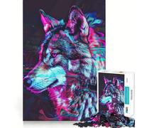 Puzzle Neon Glitch Wolf per adolescenti, 1000 pezzi, gioco di logica, rilassante, taglio liscio, regalo per festival (38x26cm)