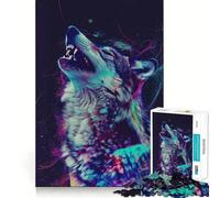 Puzzle Neon Glitch Wolf Teenagers da 1000 pezzi, gioco intelligente e rilassante, assemblaggio di motivi, regalo perfetto (38x52cm)
