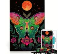 Puzzle Neon Luna Falena e Luna da 1000 pezzi per adulti, gioco per allenare la mente, per momenti di relax, design, assemblaggio, regalo creativo (38x52cm)