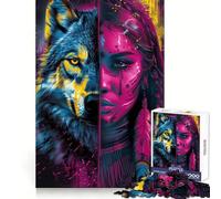 Puzzle Neon Native American Wolf per ragazzi, 1000 pezzi, gioco di logica, divertimento per tutta la famiglia, taglio di precisione, (38x26cm)