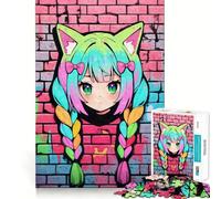 Puzzle Neon Nekomimi Graffiti da 1000 pezzi per adulti, ideale per rafforzare la memoria, rilassarsi e migliorare la qualità del gioco, perfetto come regalo di compleanno (50x75cm)