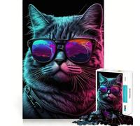 Puzzle Neon Nights Cat da 1000 pezzi per adulti, migliora la memoria, crea un momento di relax, bordi sottili, regalo di Babbo Natale (50x75cm)