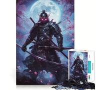 Puzzle Neon Samurai Under Moon per adolescenti, 1000 pezzi, gioco intelligente di logica, per interni, bordi lisci, pezzo da collezione (38x26cm)