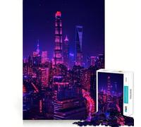 Puzzle Neon Shanghai da 1000 pezzi per adulti, gioco di abilità mentale, facile da assemblare, regalo stagionale (38x52cm)