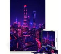 Puzzle Neon Shanghai da 1000 pezzi per adulti, gioco di abilità mentale, facile da assemblare, regalo stagionale (38x52cm)