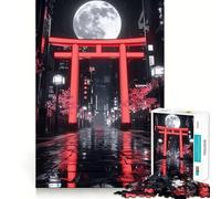 Puzzle Neon Torii Gate Notte Luna Piena per Adolescenti 1000 Pezzi Giocattolo per Allenare la Mente Attività Casa Arte Assemblaggio (38x26cm)