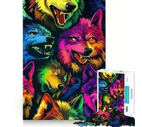 Puzzle Neon Wolf Pack da 1000 pezzi per adolescenti, ideale per rafforzare la memoria, alleviare la tensione e migliorare la qualità, regalo di Natale (50x75cm)