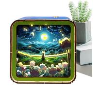 Puzzle Nightlight Home Decor, Wooden Nightlight for Bedroom, Scenery Nightlight, 9,5 x 9,5 x 5 cm, Creative Wooden Puzzles Nightlight with Scenery for Elegant Home Decoration