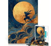 Puzzle Ninja Silhouette Sotto la Luna Dorata per Adolescenti, 1000 Pezzi, Gioco di Ragionamento e Abilità, Gioco Rilassante, Taglio Preciso, Regalo di Babbo Natale (38x52cm)