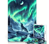 Puzzle Nordic Wolf Aurora Boreale da 1000 pezzi per adulti, stimola la memoria, ideale per il relax, con taglio preciso, perfetto come regalo per le vacanze (38x52cm)